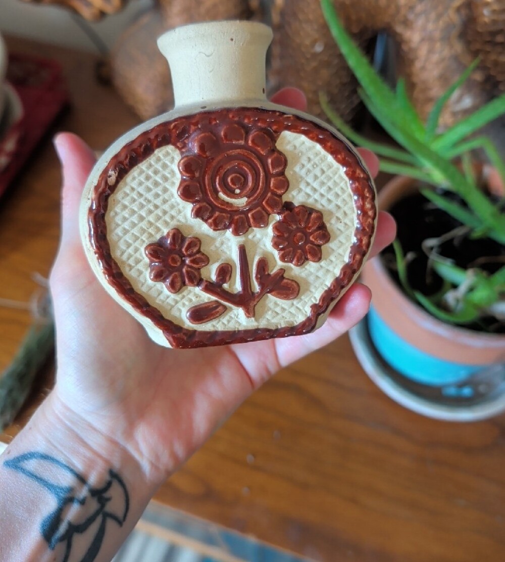Handcrafted Beige and Brown Floral Ceramic Vase - Picture 5 of 6